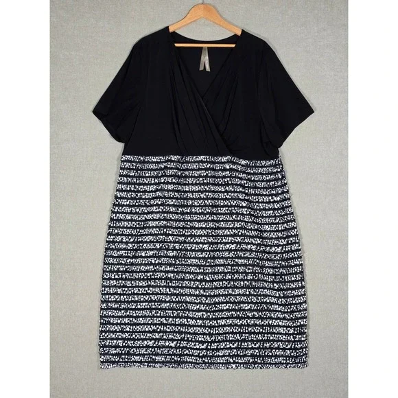 Penningtons Women's Plus Size Tiered Ruffle Mixed Media Dress Black White 4X - Picture 1 of 16